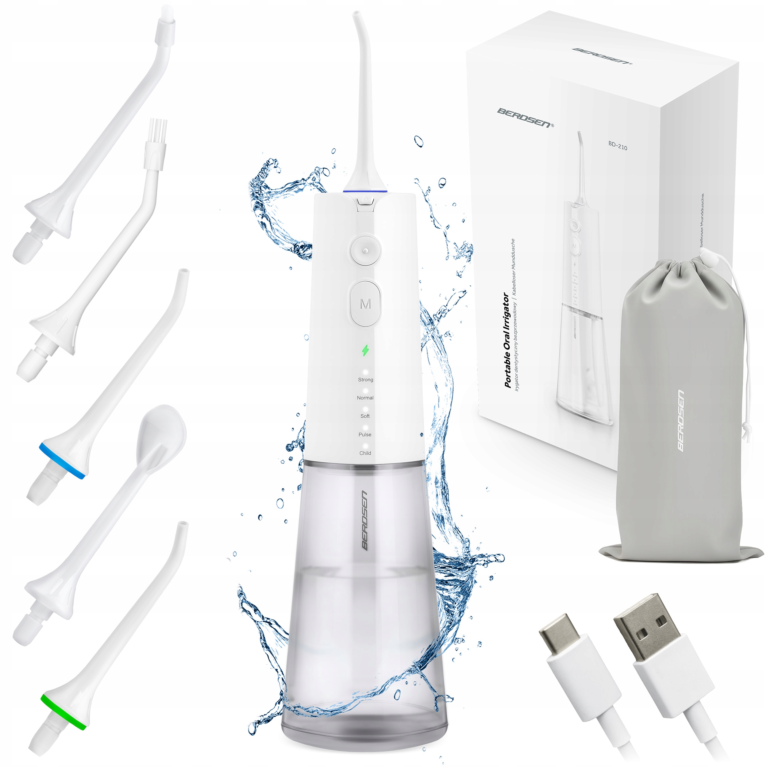 Irygator do zębów bezprzewodowy Dentystyczny Berdsen 5 trybów 5 końcówek
