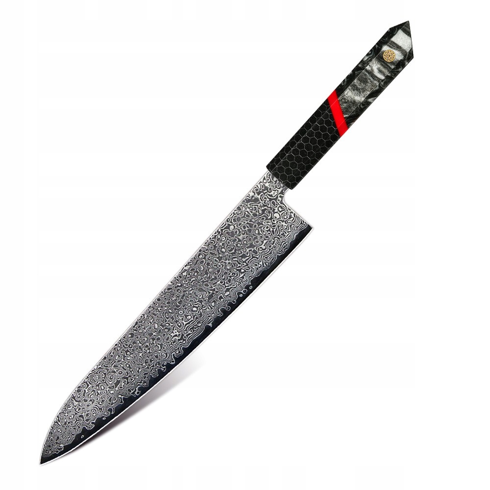 Damaškový kuchynský nôž Za 37455 Chef/Čierna/Červená KP-37455