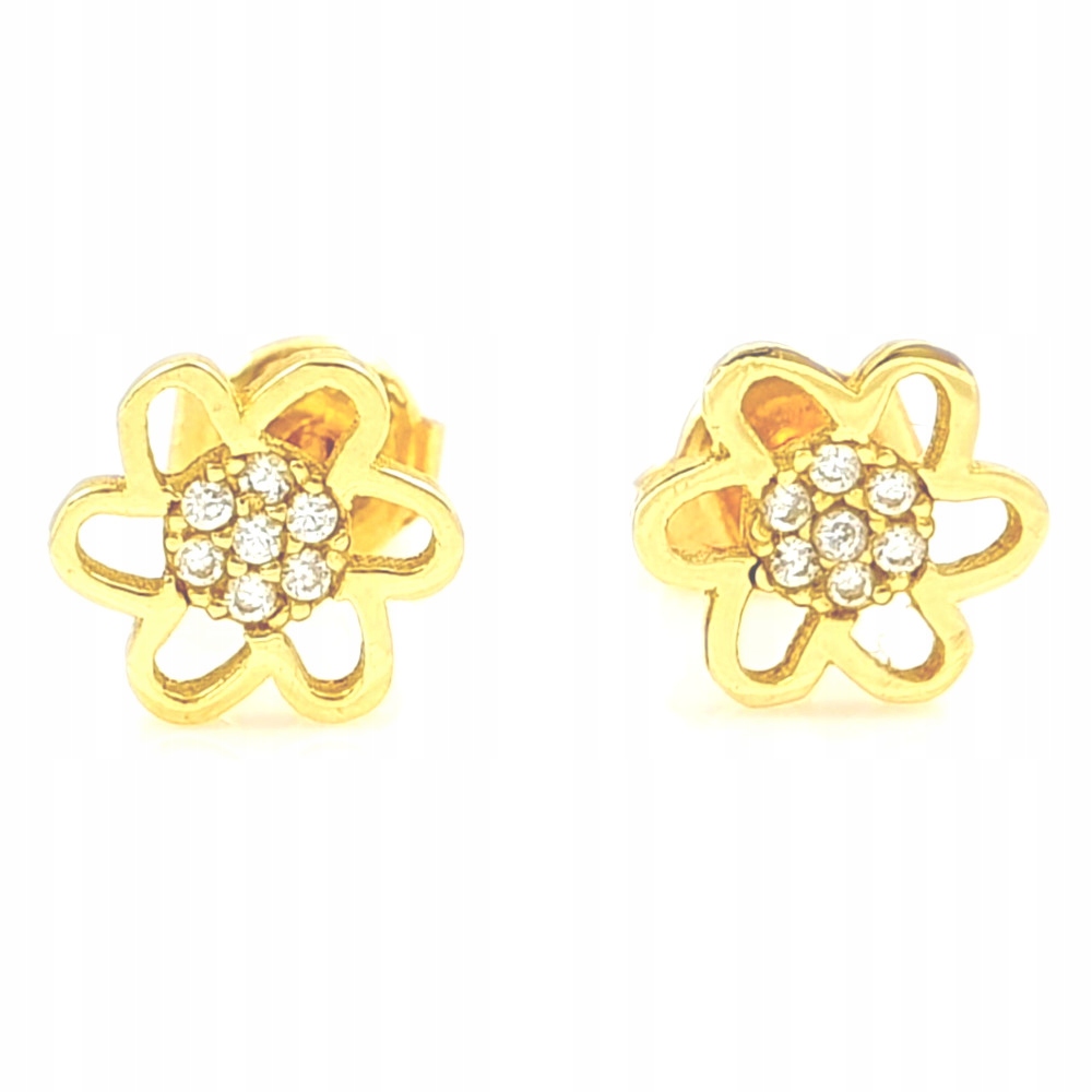 Zlaté náušnice s květinami a zirkonem Zlato 585