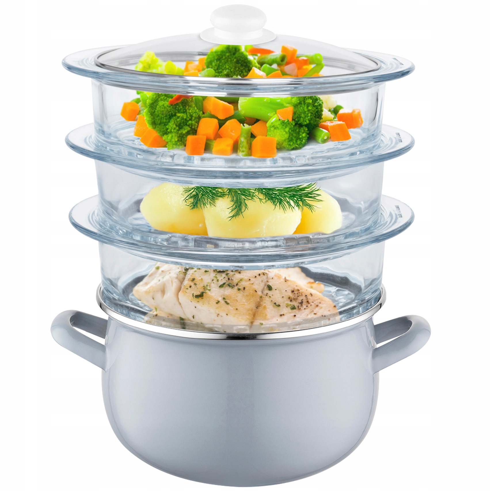 Parovač Hrniec Na Varenie Na Pare 3 sklenené sitá bez tuku Indukcia