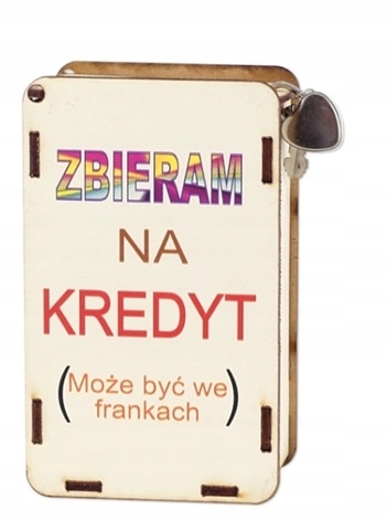 

drewniana skarbonka z kłódką Zbieram Na Kredyt