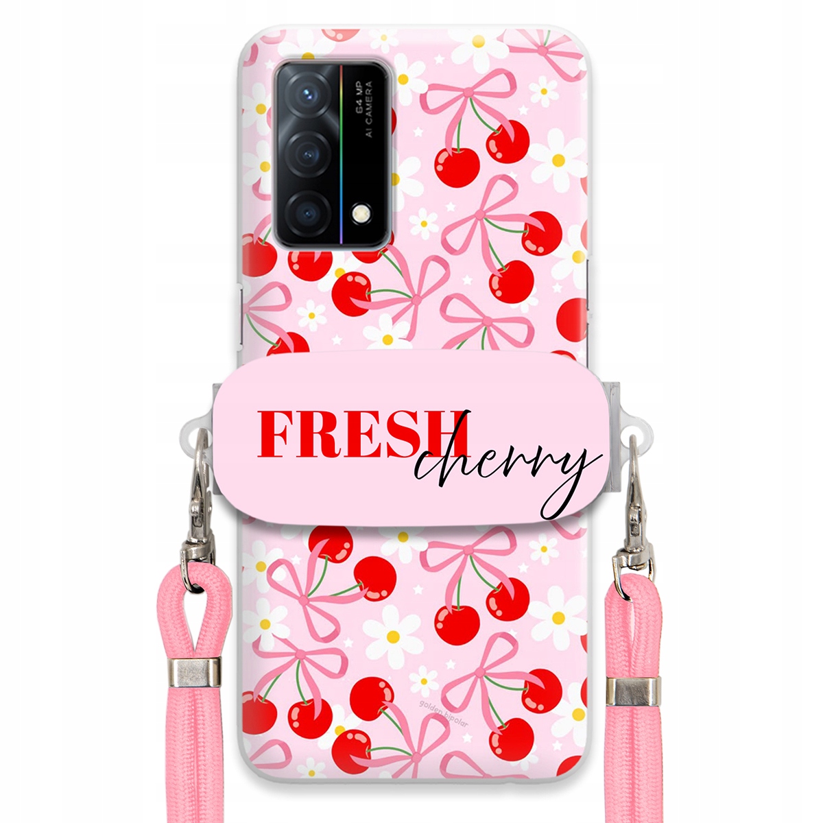 Puzdro pre Oppo K9 5G Case Držiak šnúrok Ružový Fresh Cherry Čerešňové mašle