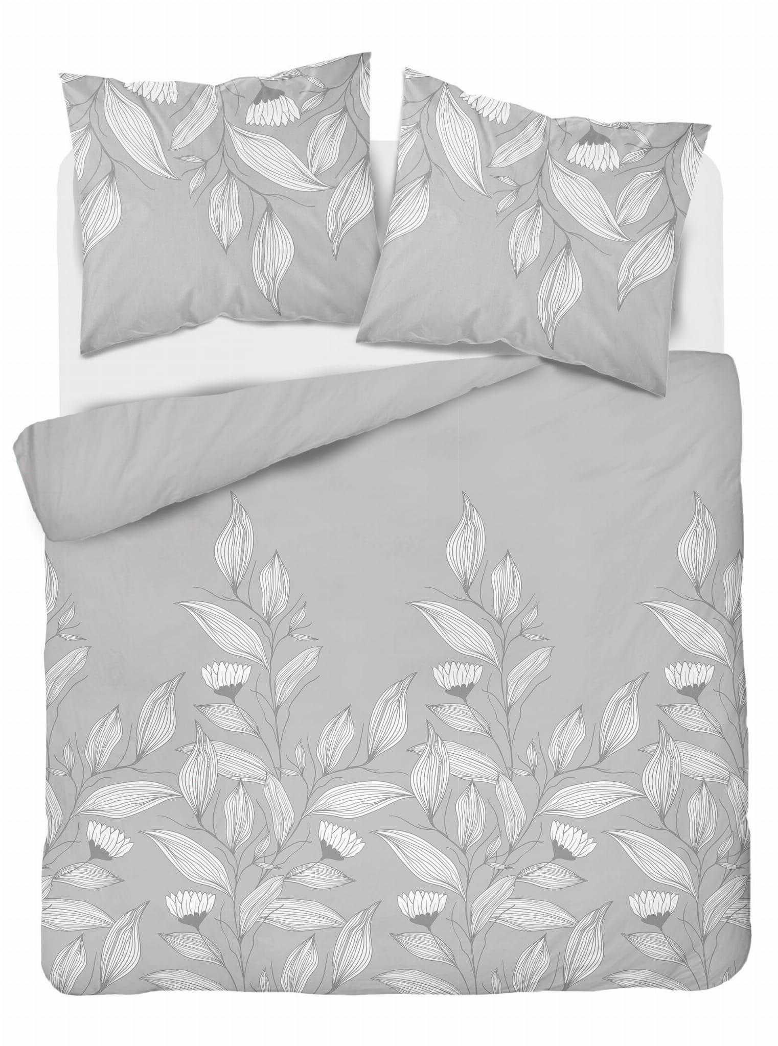 Pościel flanelowa 220x200 gruba gęsta szara liście bawełniana młodzieżowa