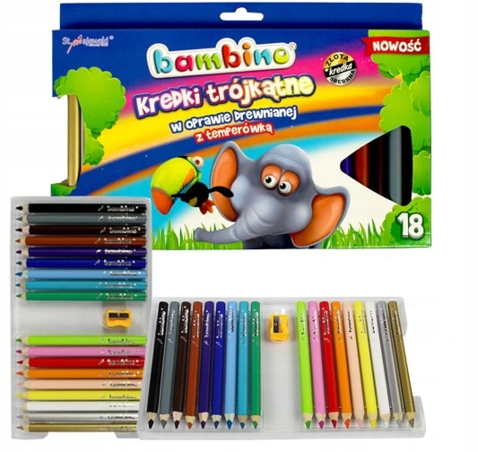 

Kredki Trójkątne Grube +temperówka 18 szt. Bambino