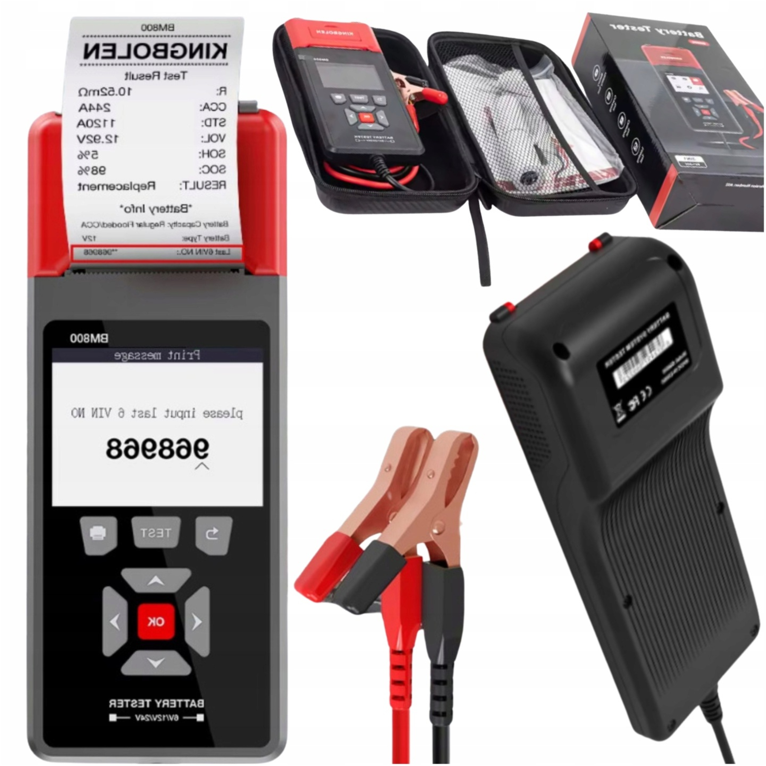 Tester akumulátorů 6V 12V 24V s digitální tiskárnou a tiskárnou Kingbolen