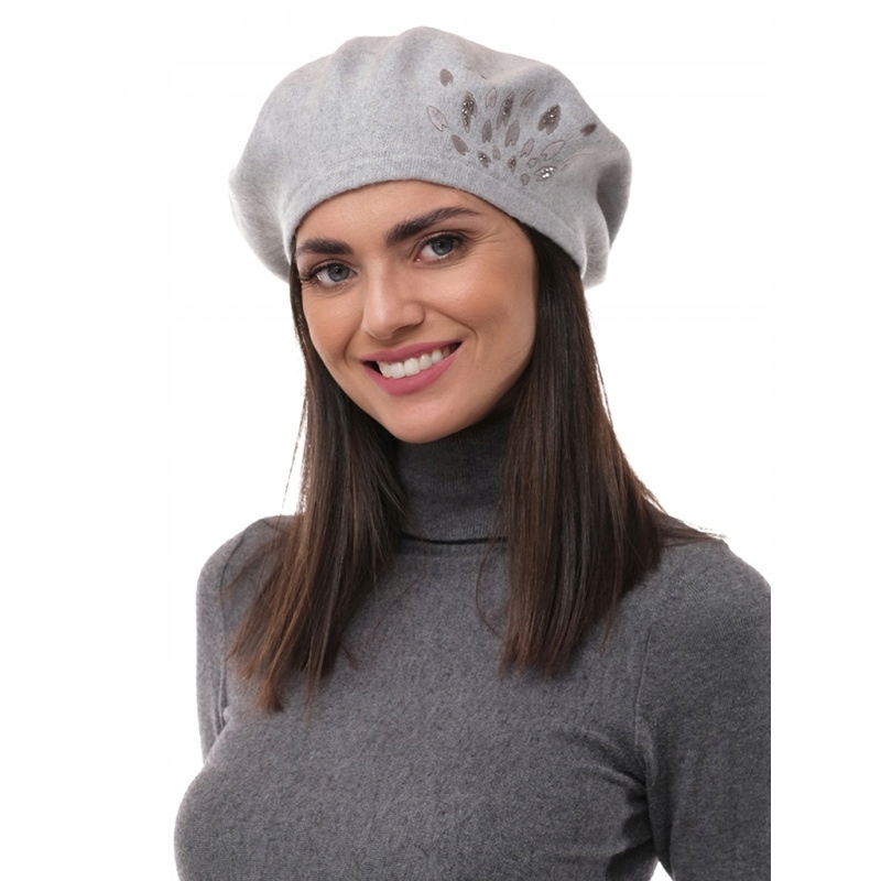 Popelavý šedý melír zdobený vlněným baretem s aplikací melounu Rabionek