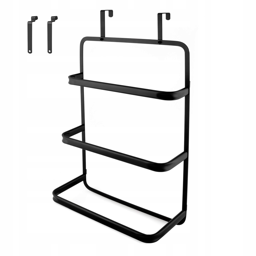 Věšák na ručníky z oceli, závěsný na dveře, černý, závěs