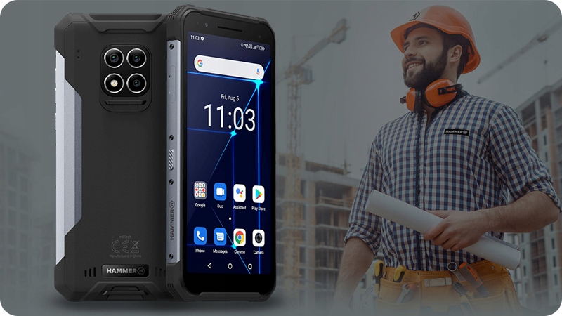 HAMMER Construction Pancerny Smartfon 6GB RAM IP69 Kolor srebrny