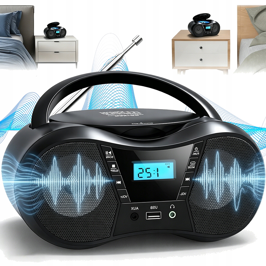 Bluetooth Přehrávač CD Do Domácnosti Stereo Zvuk Fm Rádio Duální Reproduktory