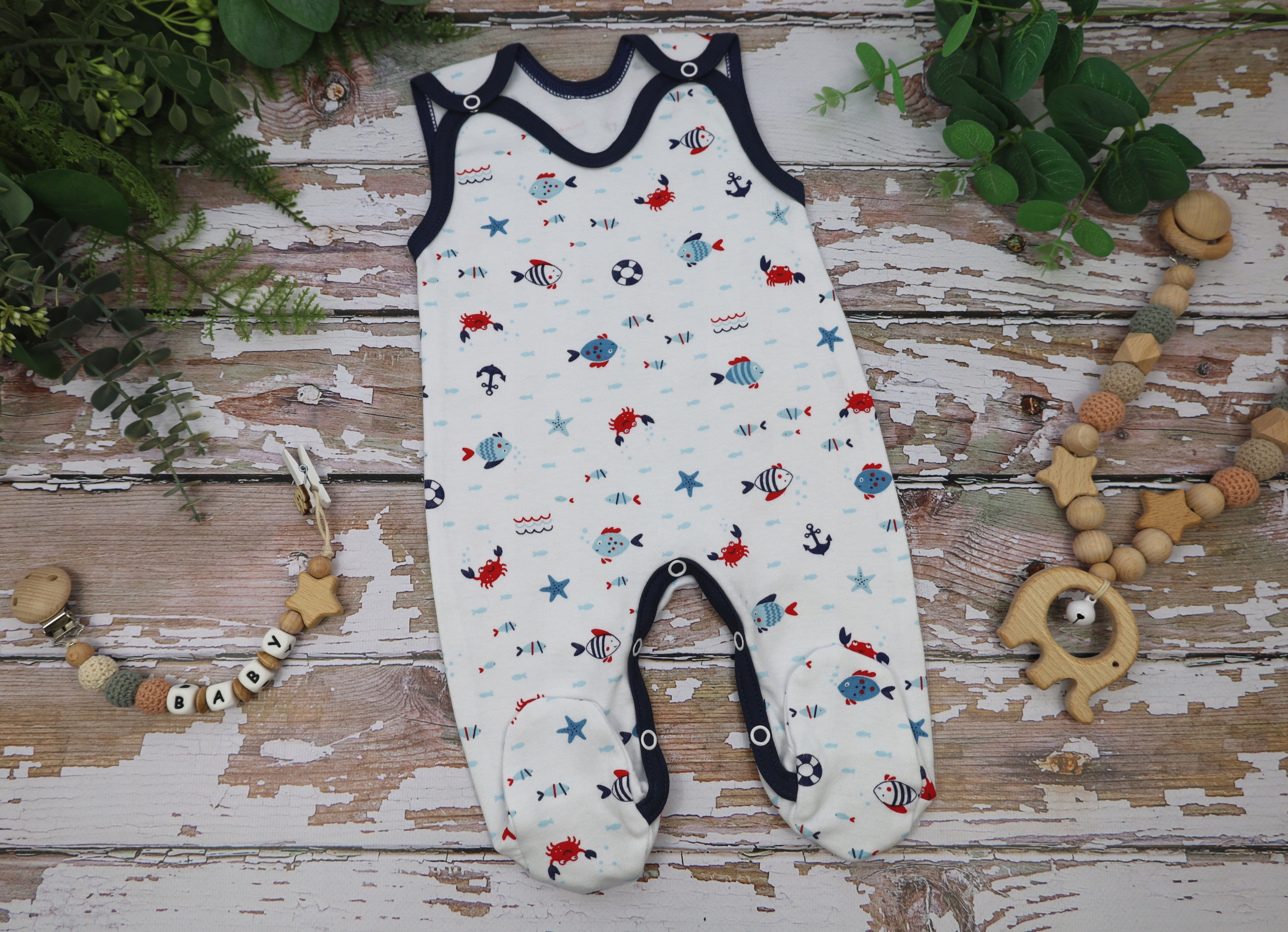 ŚPIOCHY NIEMOWLĘCE ŚPIOSZKI BAWEŁNIANE ROZPINANE r.68 RYBKI /1g/ Rozmiar 68