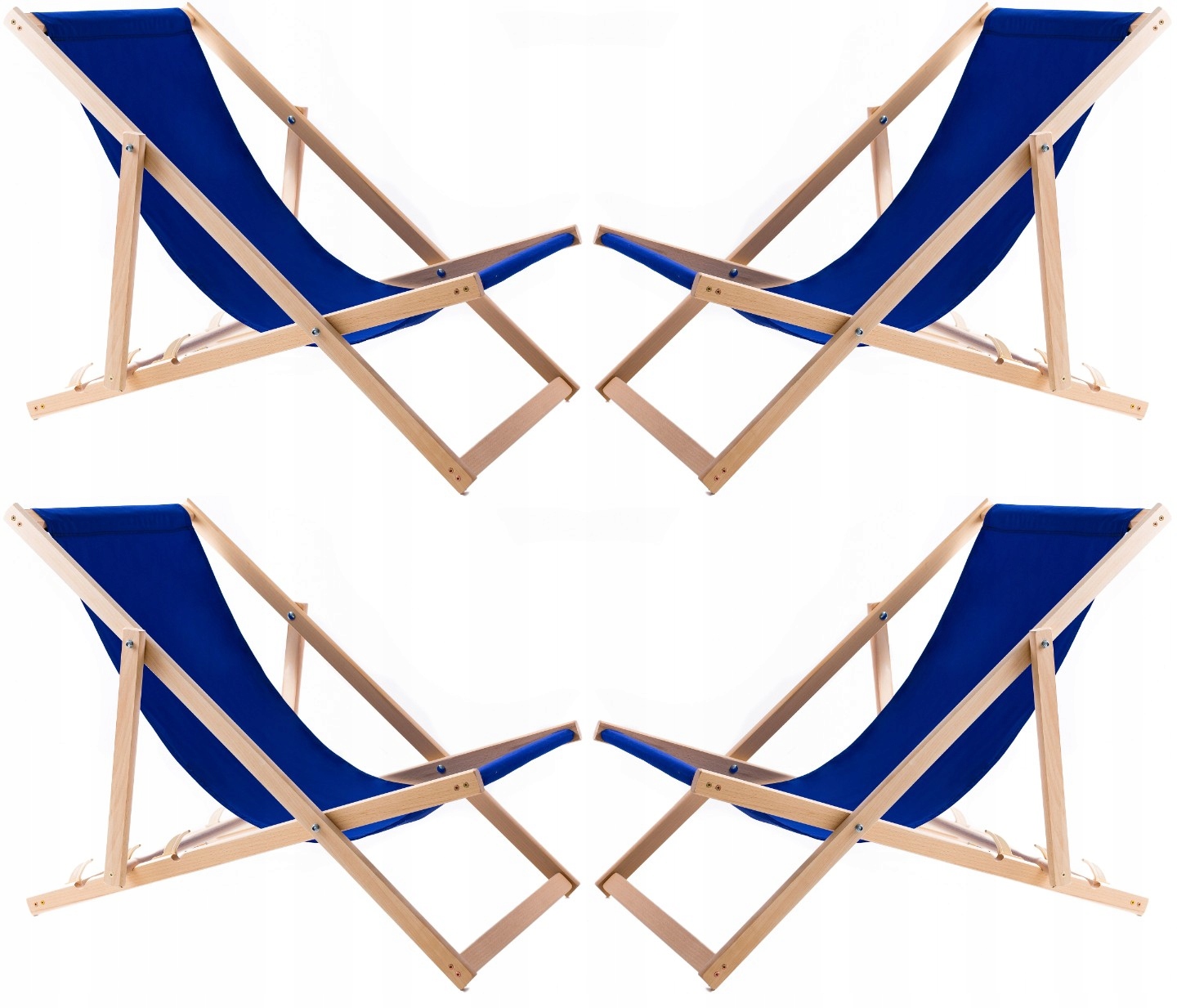 4X Ležadlo Plážové Záhradné Drevené Skladacie Woodok Modrá Látka