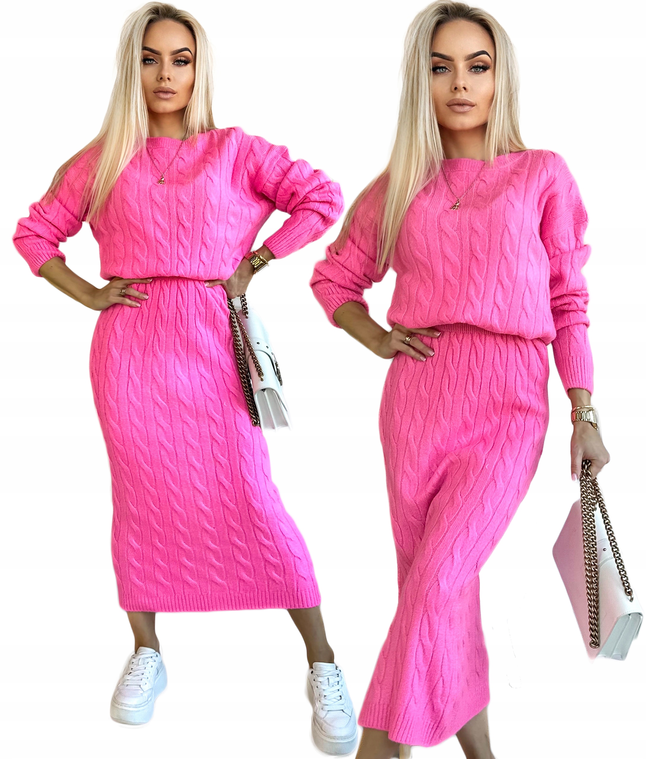 Pletený komplet dámský tužkový midi Sukně teplý měkký Svetr Ilona