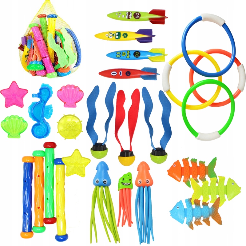 ZABAWKI DO WODY BASENU WANNY DO NURKOWANIA ZESTAW 27 SZTUK KOLOROWE