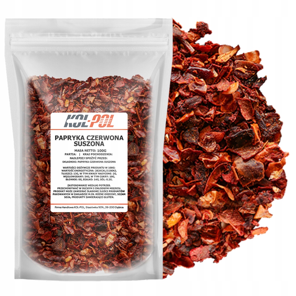 PAPRYKA CZERWONA PŁATKI 100g Suszona płatek jakość