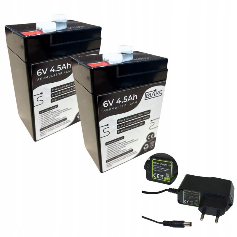 Set 2x Akumulátor Agm 6V 4,5Ah Biaks nabíječka 6V DC Konektor, solární váha