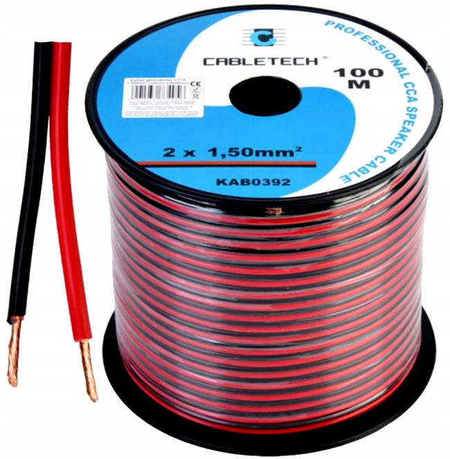 Przewód Głośnikowy Kabel Cca czar.-czerw. 2x1,50MM