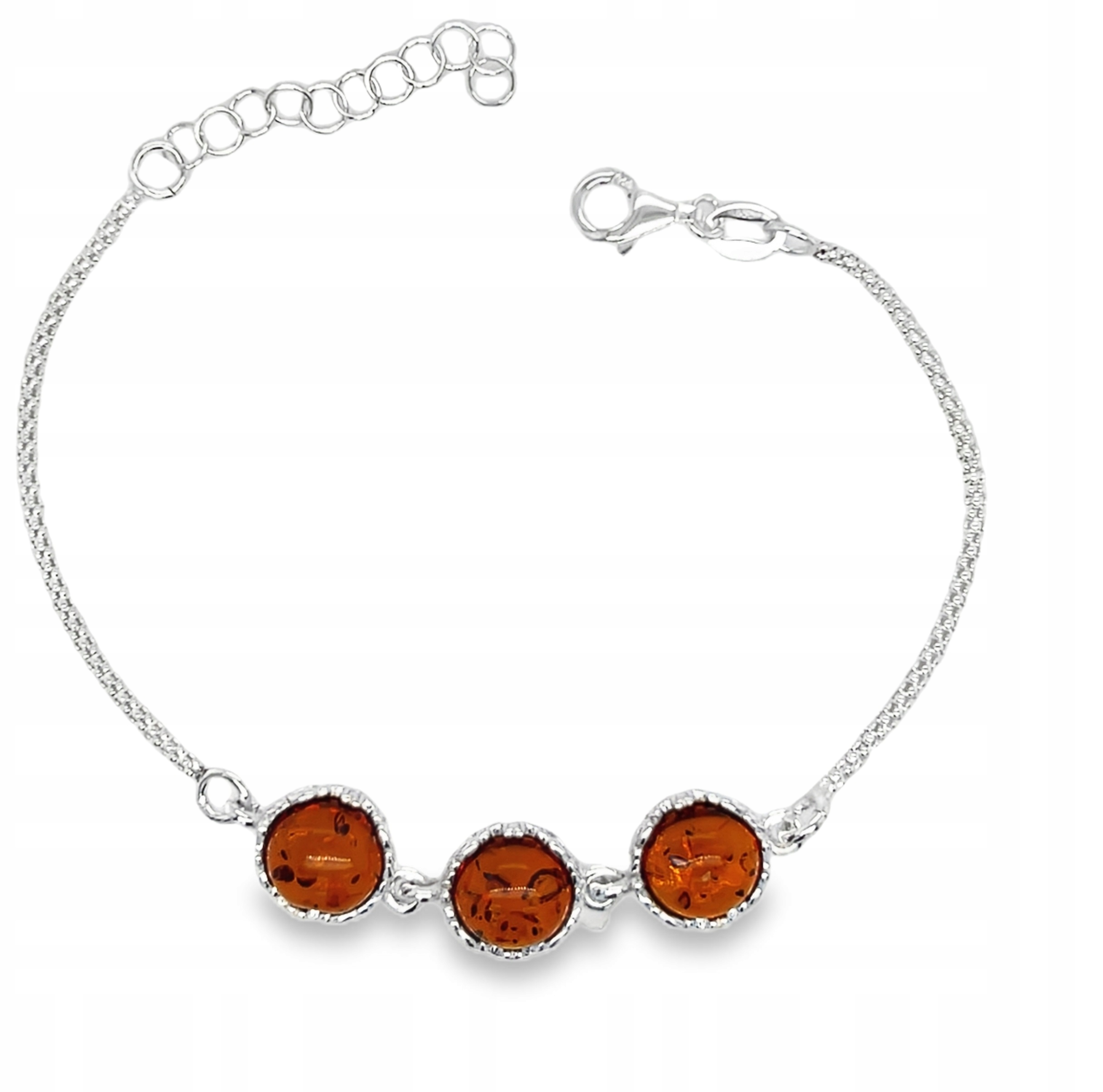 Stříbrný náramek s jantarem Tři Kameny jemný koňak stříbro 925