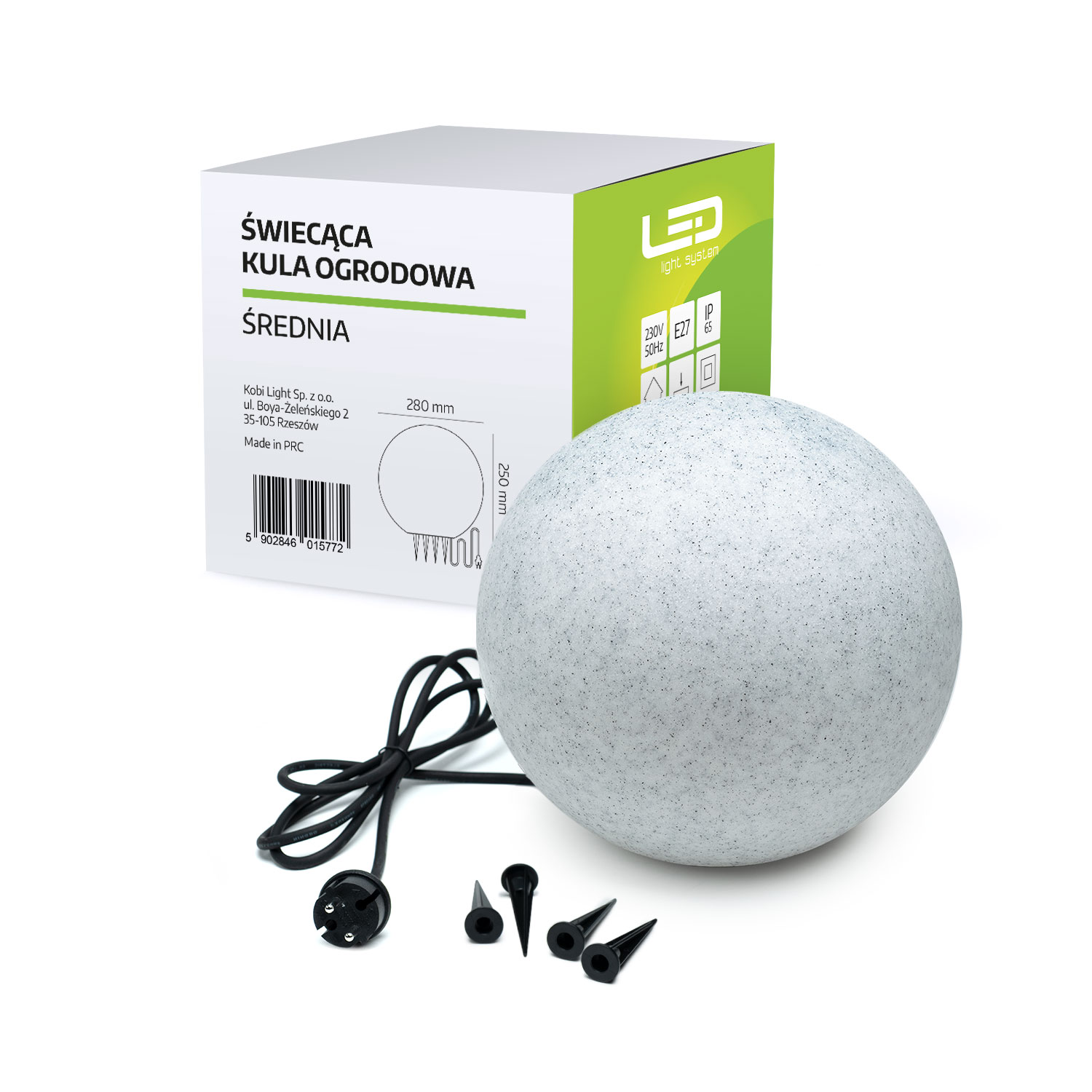 Zahradní koule Světelná venkovní lampa 28 cm na E27