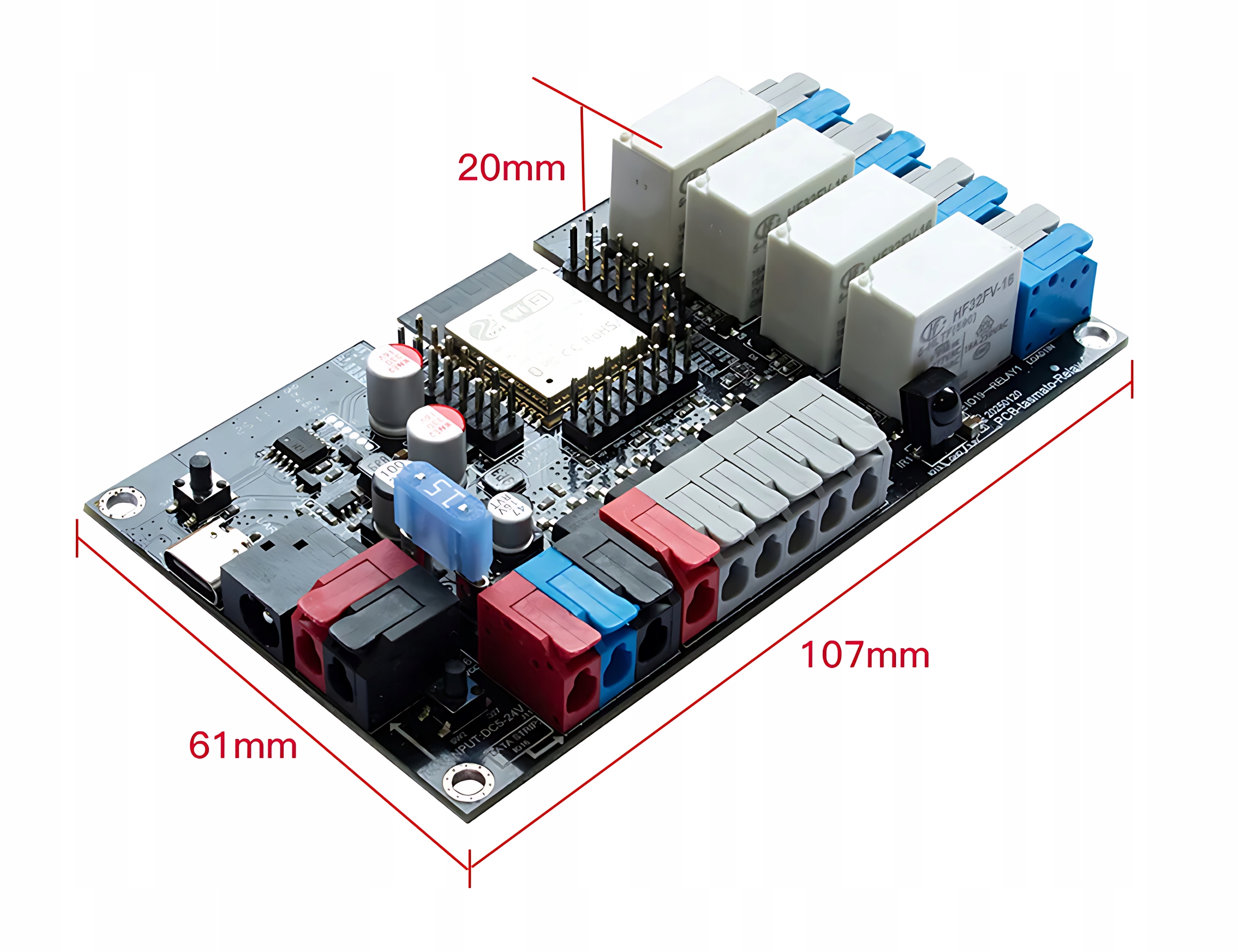 Płytka ESP32 WLED PWM 4x Przekaźnik IR Mikrofon Tasmota Home Assistant RPi Seria WiFi