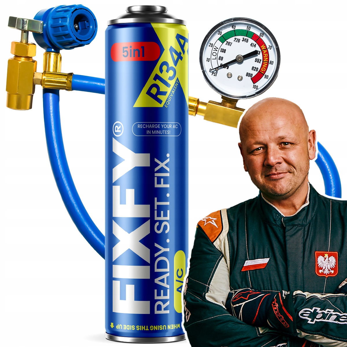 Sada pro nabíjení klimatizace Fixfy 5v1 Velká PLECHOVKA+hadice s manometrem R134a