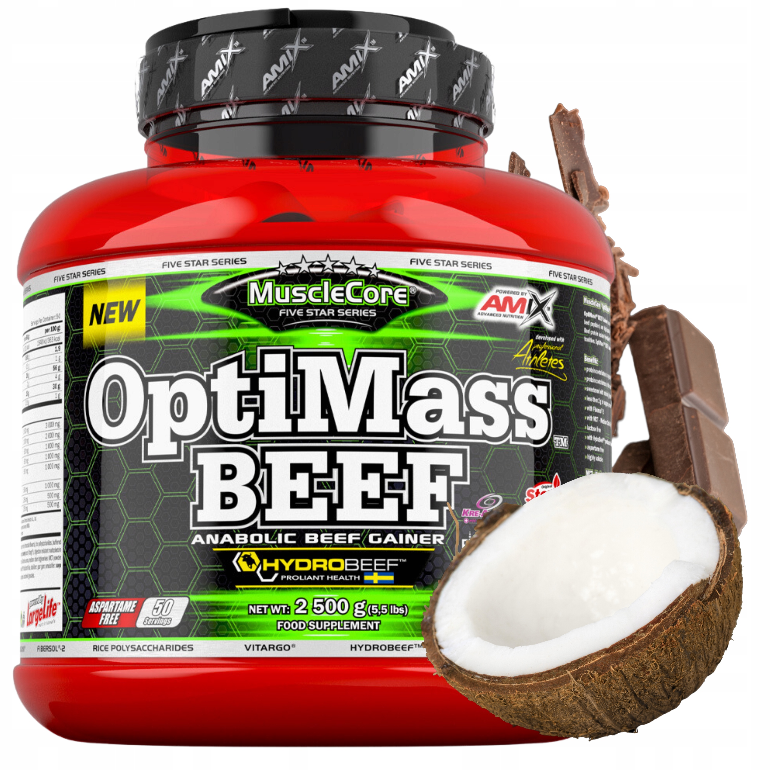 Gainer bez cukru OptiMass Beef Creatine Monohydrate Protein Leucin Bcaa