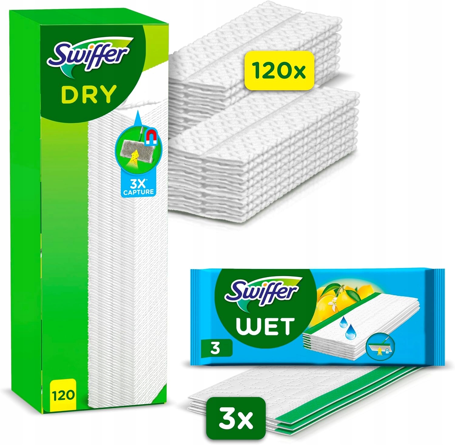 Swiffer Sada Suchých Mokrých Ubrousků Vložky Do Plochého Mopu 120 3 Ks