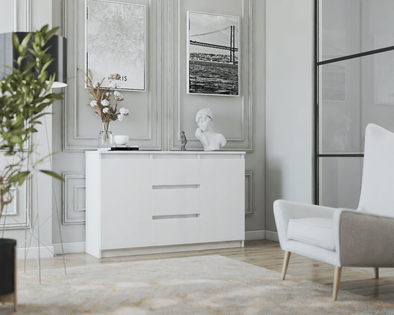 DUŻA KOMODA 3 SZUFLADY + 2 SZAFKI 120cm BIAŁA Kod producenta brak