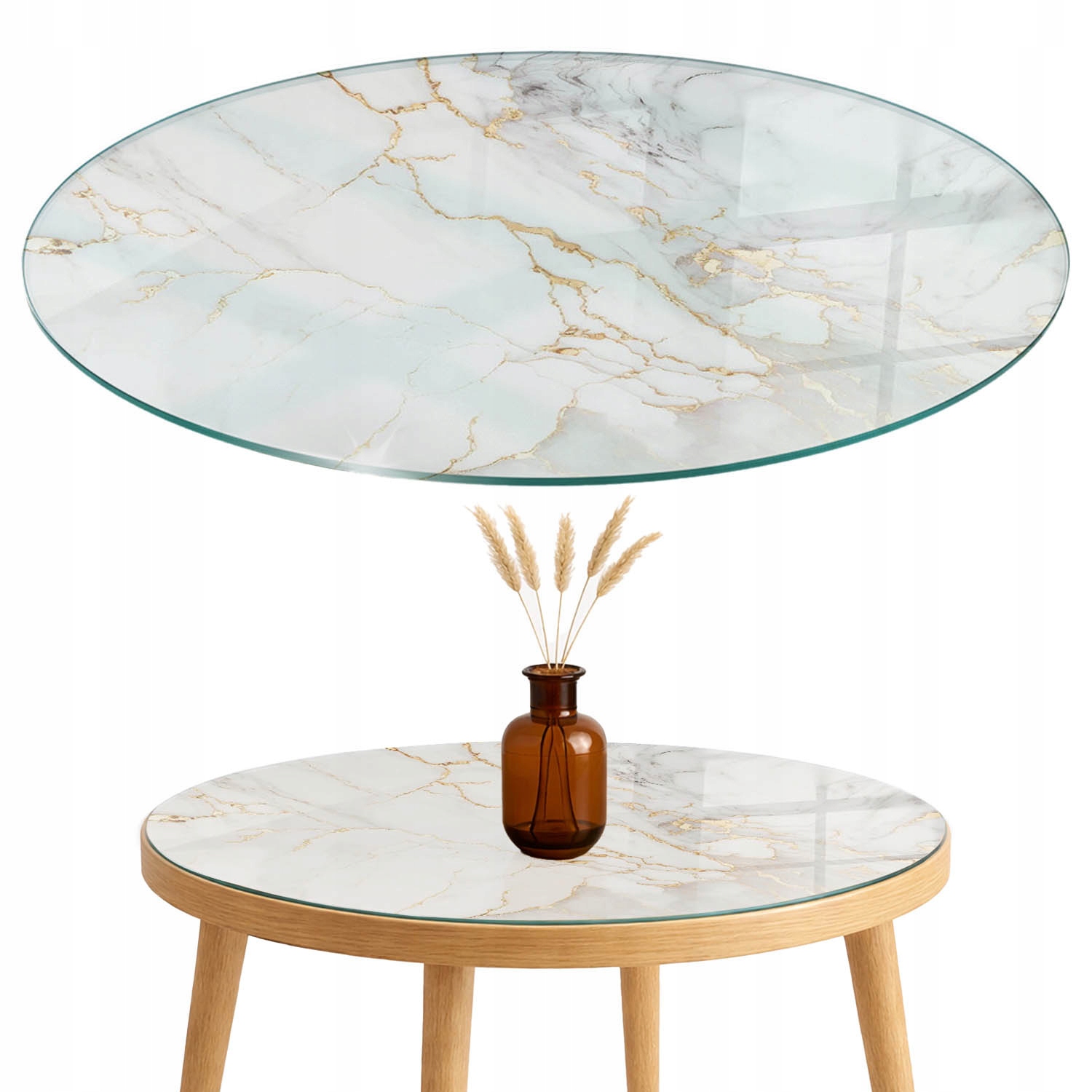Dekorativní deska na stůl Tvrzené Sklo Elegantní mramor s žilkami ø 80 cm