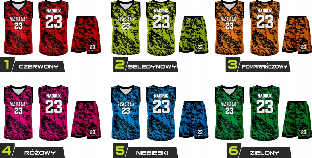 KOMPLET STRÓJ KOSZYKARSKI SPORTOWY KOSZ NADRUK Kolor dominujący wielokolorowy