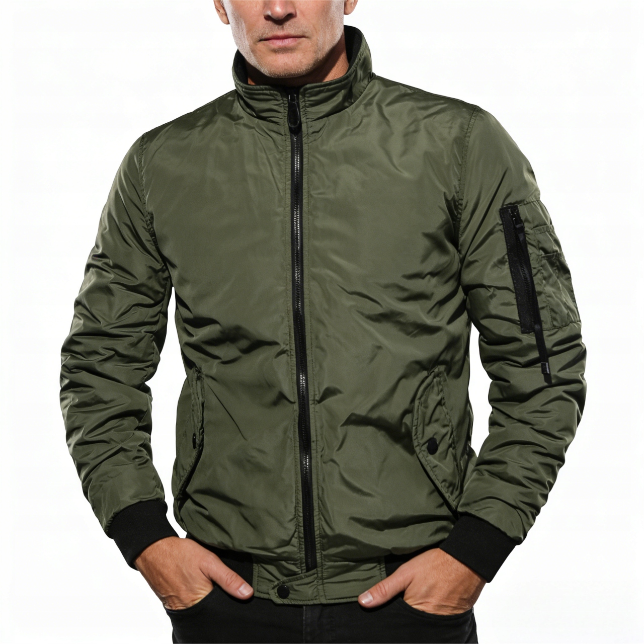 Pánská přechodová bomber bunda s podšívkou a elastickými manžetami