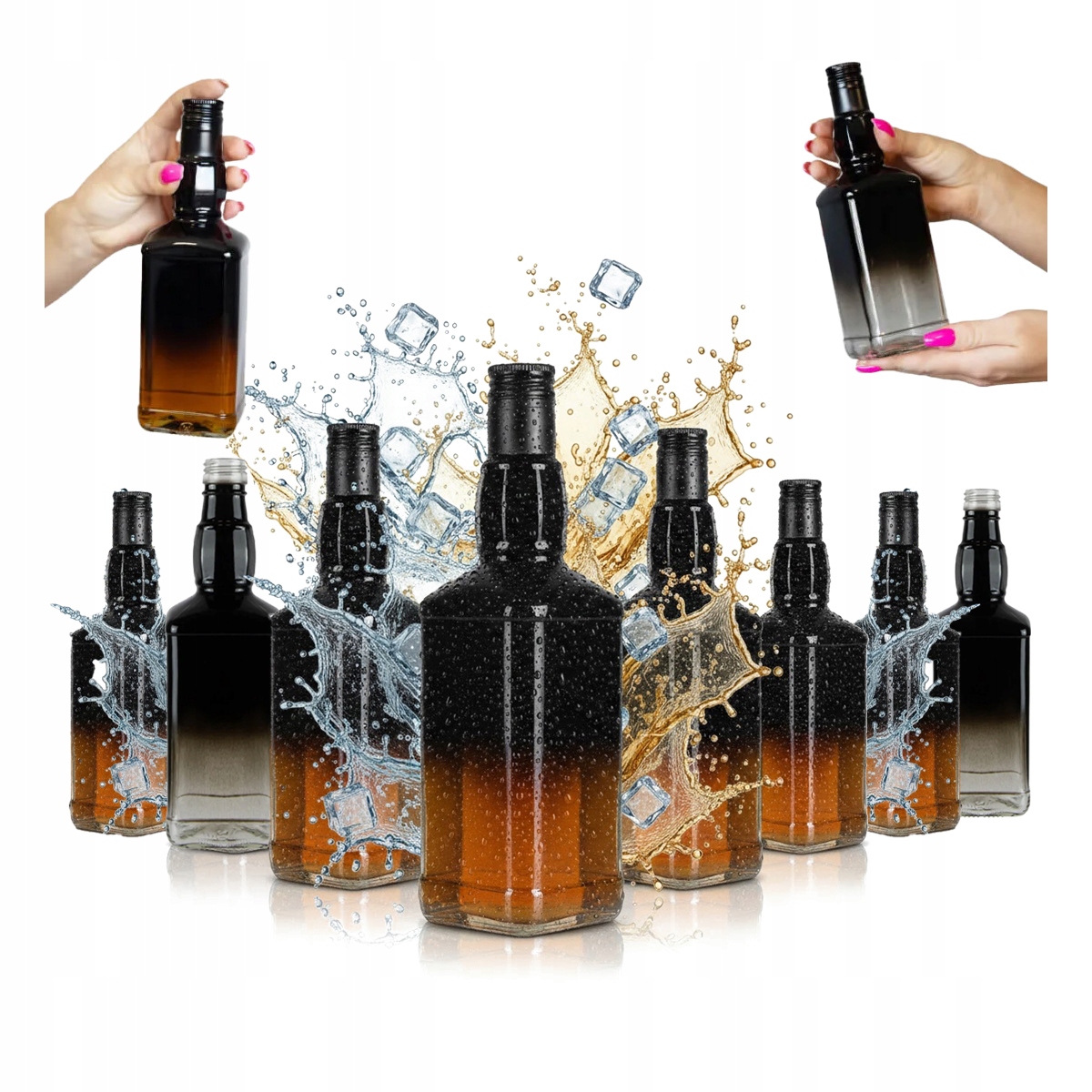 10 x skleněné lahve Daniel 500 ml Ombre černo-průhledné na vodku