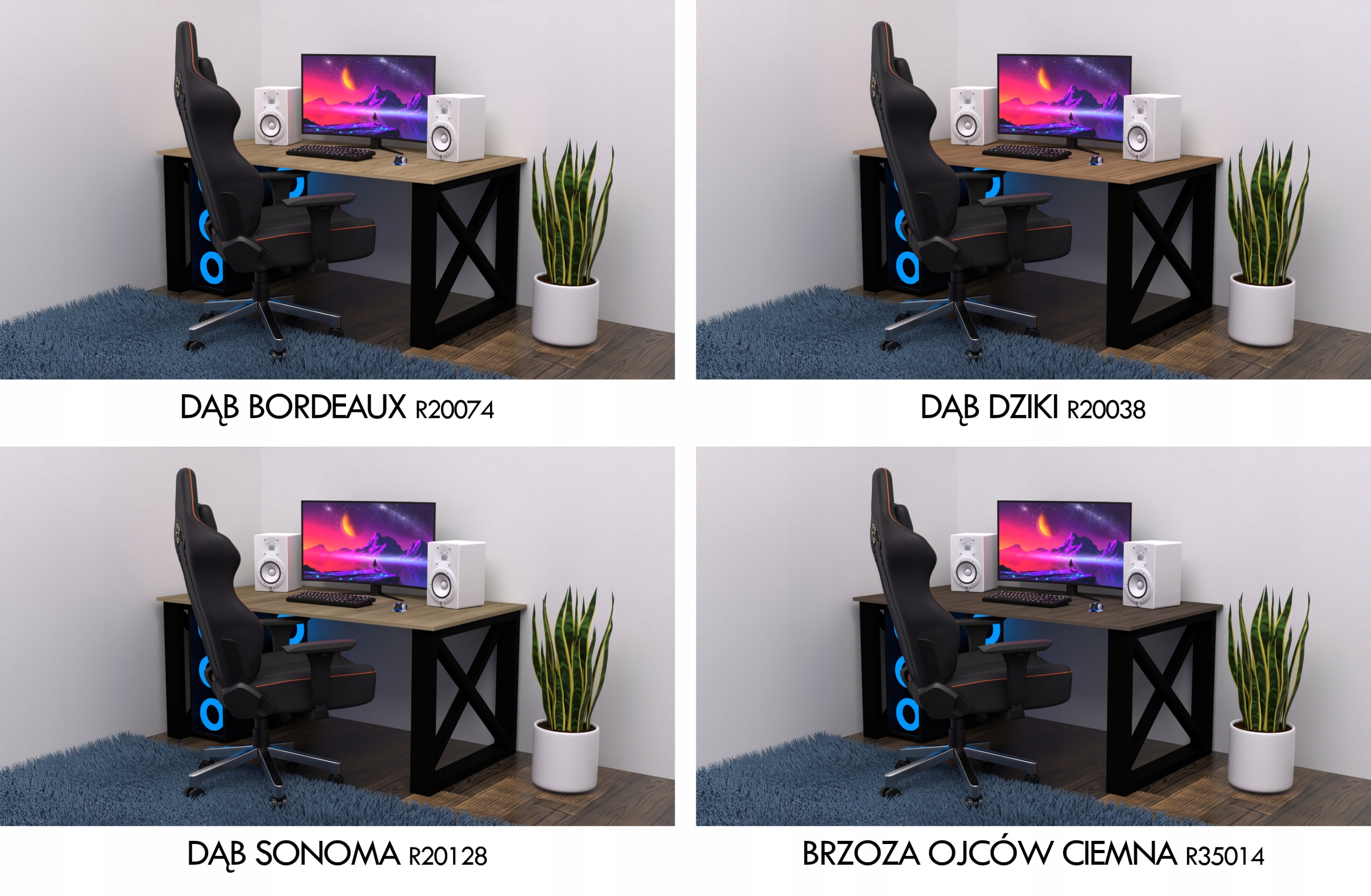 Biurko Gamingowe dla graczy Loft mocne nogi Materiał blatu płyta fornirowana