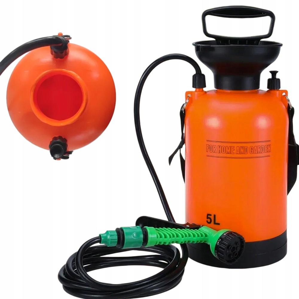 Prysznic Obozowy Turystyczny Kempingowy 5L 7 funkcji ciśnieniowy z wężem