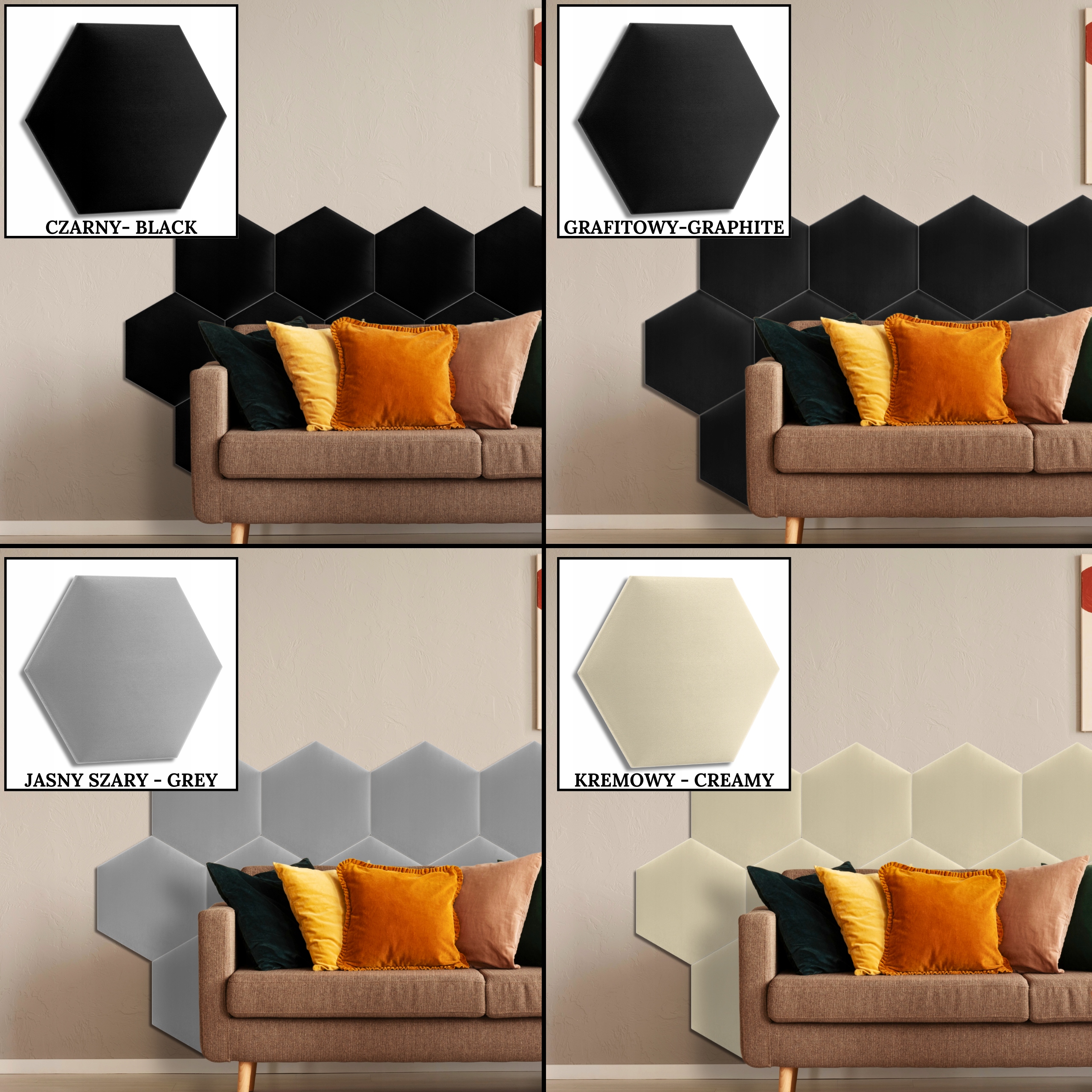 Panel Tapicerowany Ścienny CZARNY WELUR Heksagon Wezgłowie 30x26 cm Cechy dodatkowe gładki