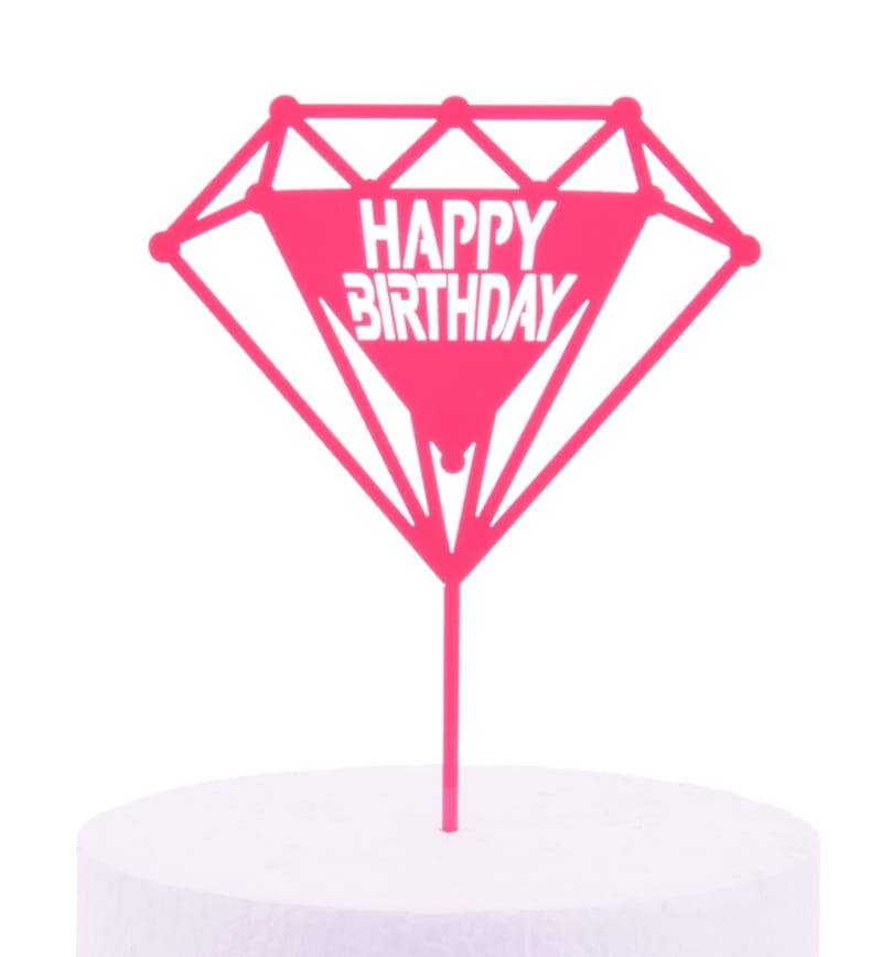 

Topper Diament Happy Birthday różowy