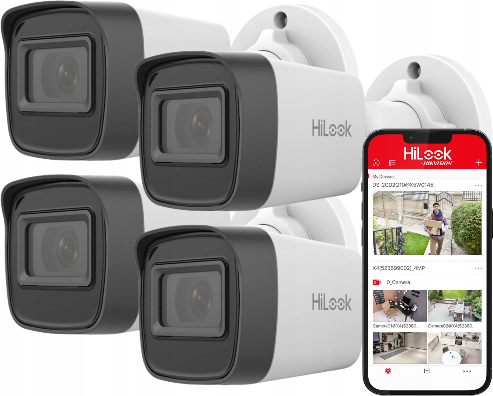 Vonkajšia Ip kamera x4 2MPx HiLook od spoločnosti Hikvision IPCAM-B2-P 2.8MM Aplikácia