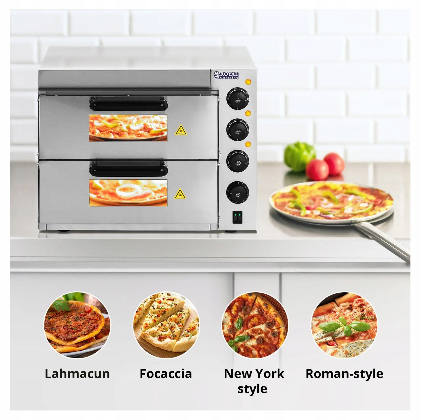 Piec do pizzy dwupoziomowy 3000W Royal Catering RCPO-3000-2PS-1 10010832