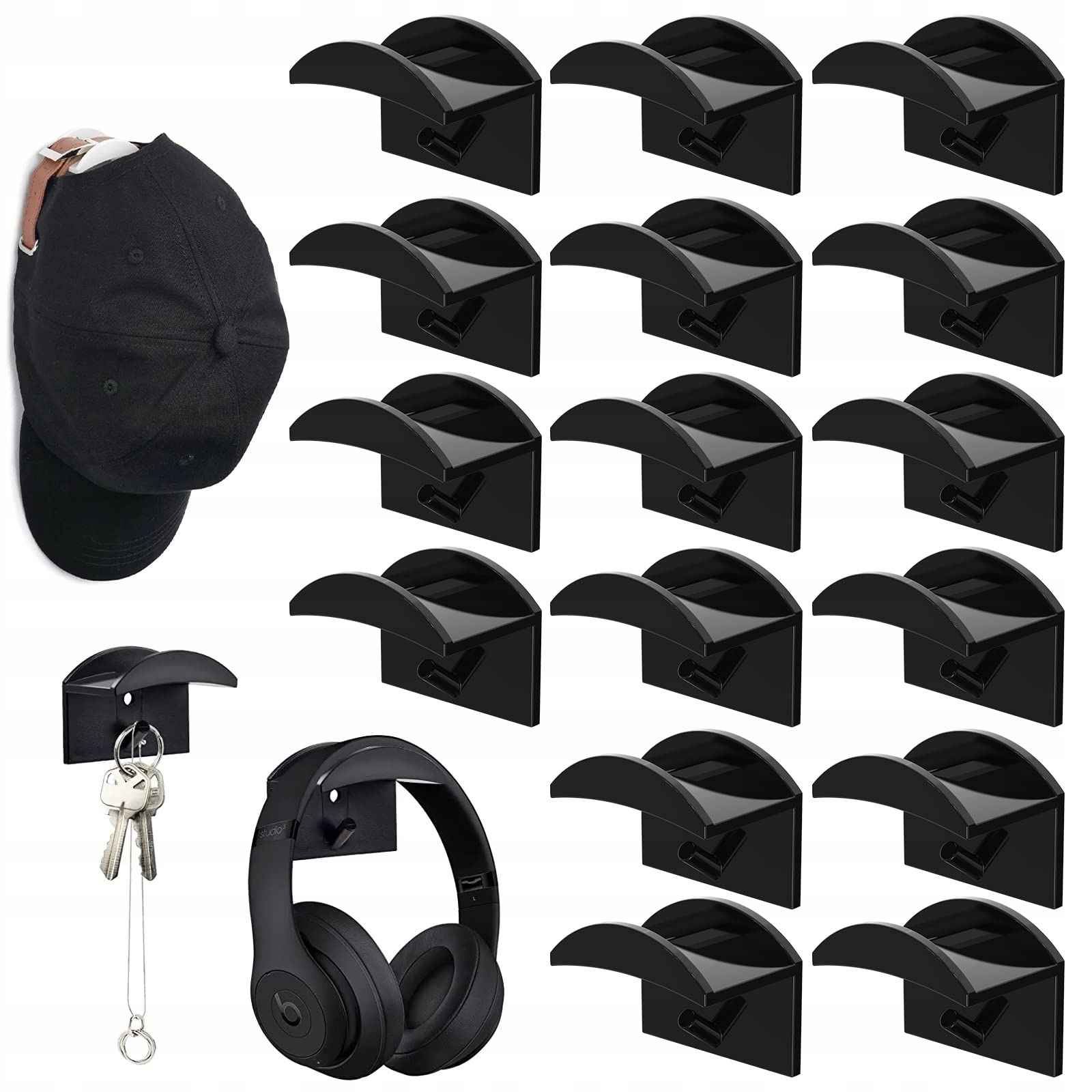 HACZYKI NA CZAPKI KLUCZE SŁUCHAWKI WIESZAKI UCHWYTY ŚCIENNE MOCNE 16 sztuk