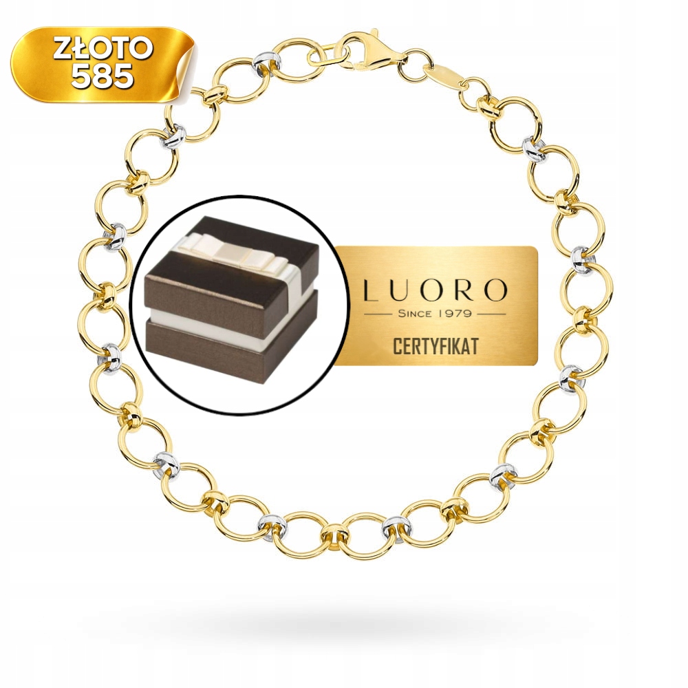 Zlatý Náramek 585 14K Zapletené Kroužky 18 CM Elegantní Klasika