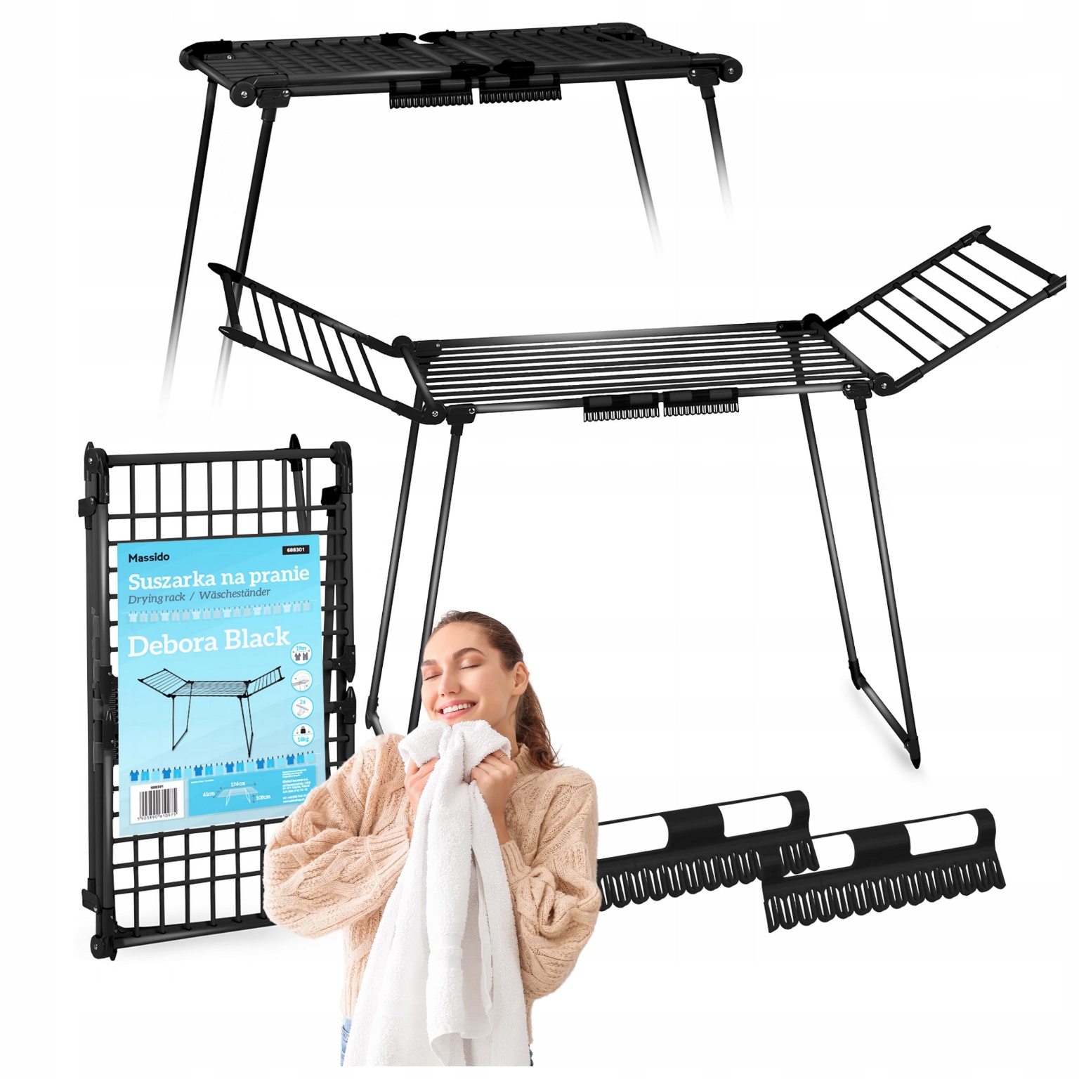 Levně Sušák Na Prádlo Stojací Na Oblečení 19m Slim Černý