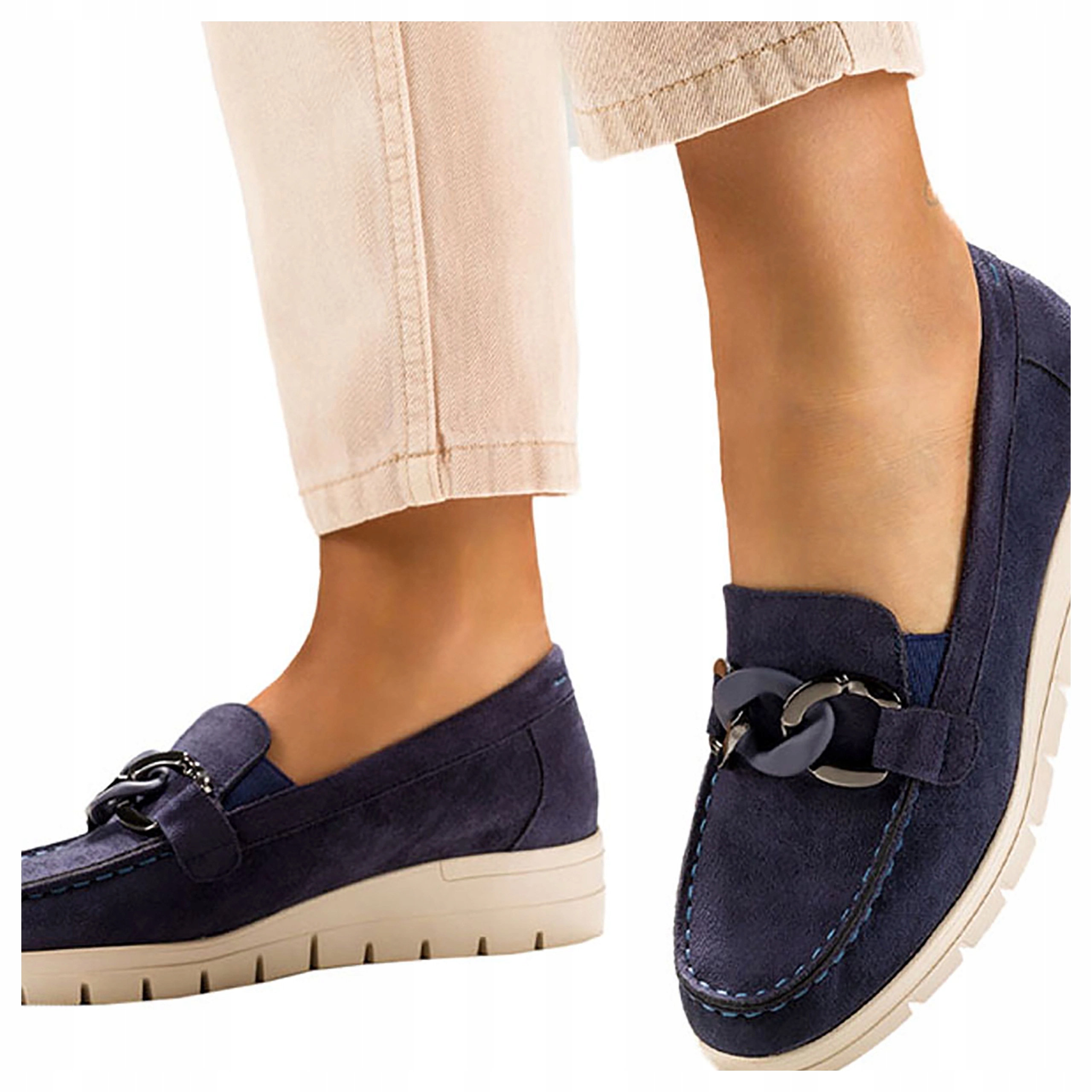 Dámské Mokasíny Na Koturně Módní Ozdobný Řetěz Lehké Polobotky vel. 39