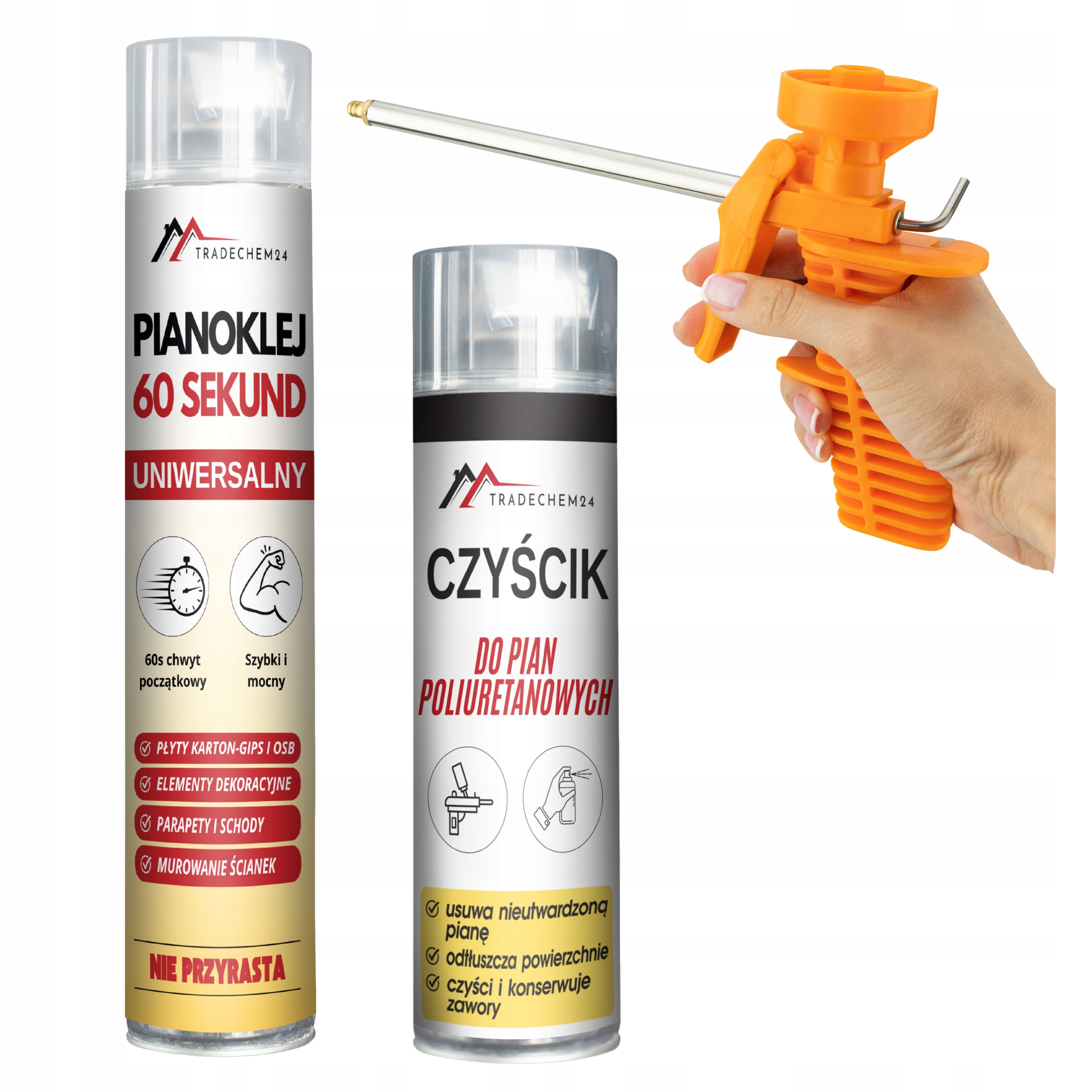 PIANOKLEJ 60 SEKUND 750 ML KLEJ PIANA + CZYŚCIK DO PIANKI + PISTOLET