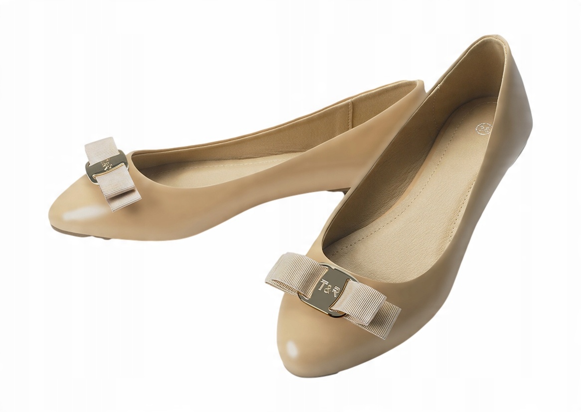

Buty Baleriny Damskie lakierki kokarda Beż *39