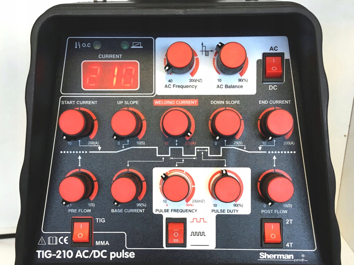 Spawarka Sherman TIG 210 AC/DC Puls zestaw 200A Model TIG 210