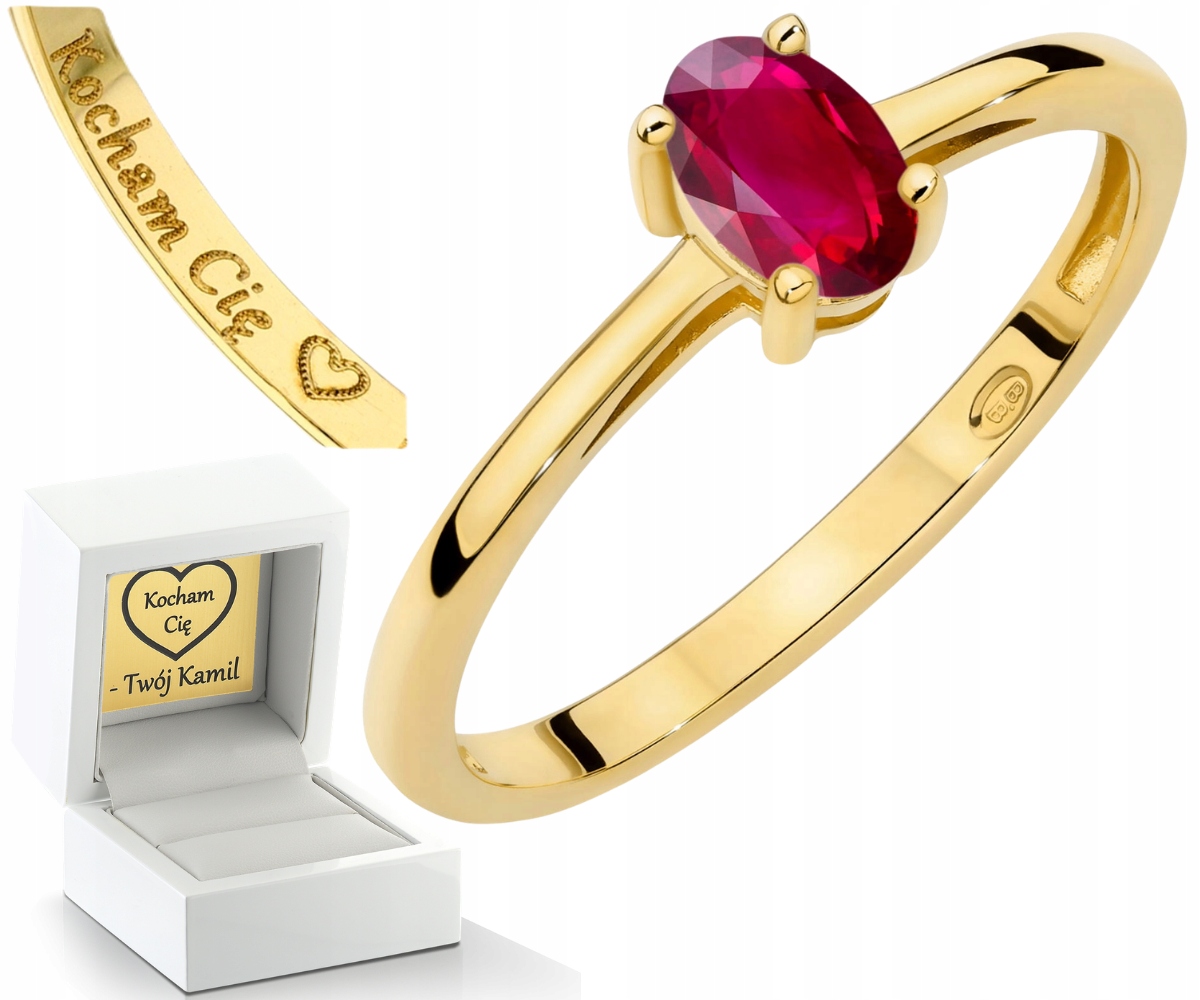 Zlatý Prstýnek Přírodní Kámen Červený Rubín Drť 585