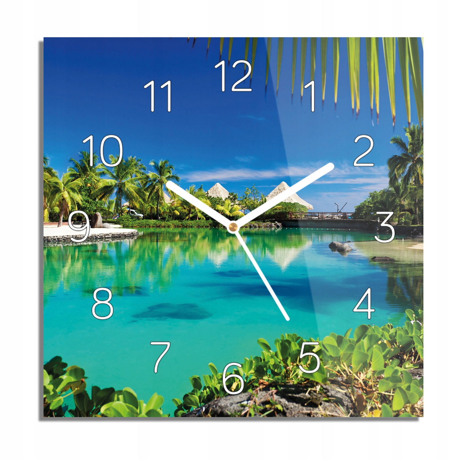 

Tropik palmy woda zegar szklany kwadratowy 30x30