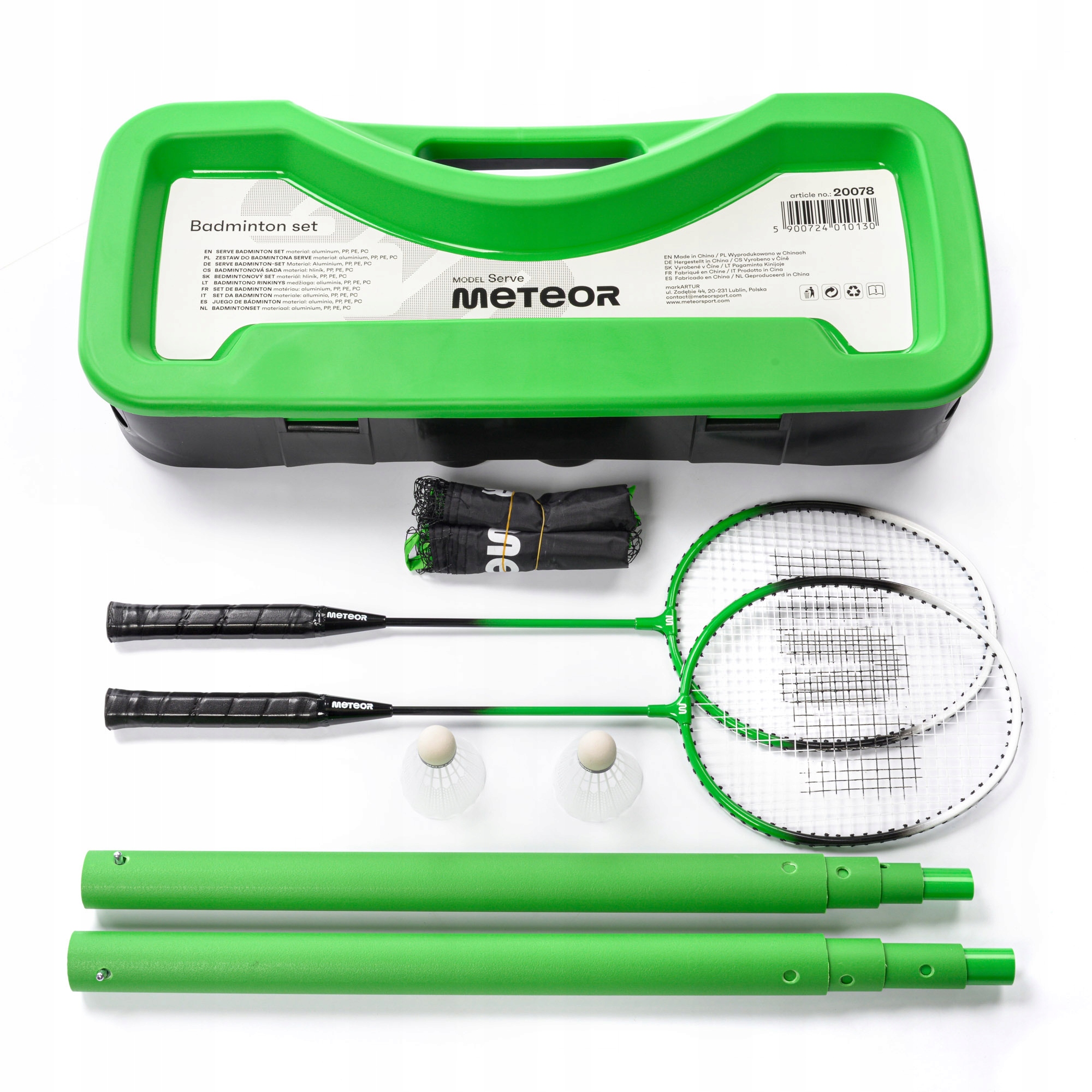 Zestaw do badmintona 2 rakietki siatka 2 lotki słupki w walizce Meteor
