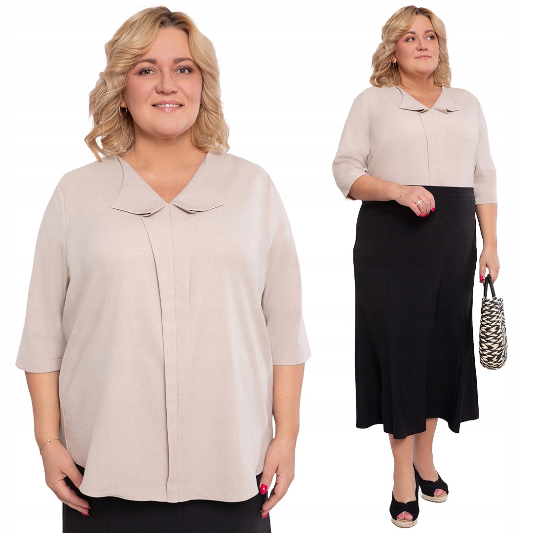 Lněná volná halenka v béžové barvě plus size velikost 52