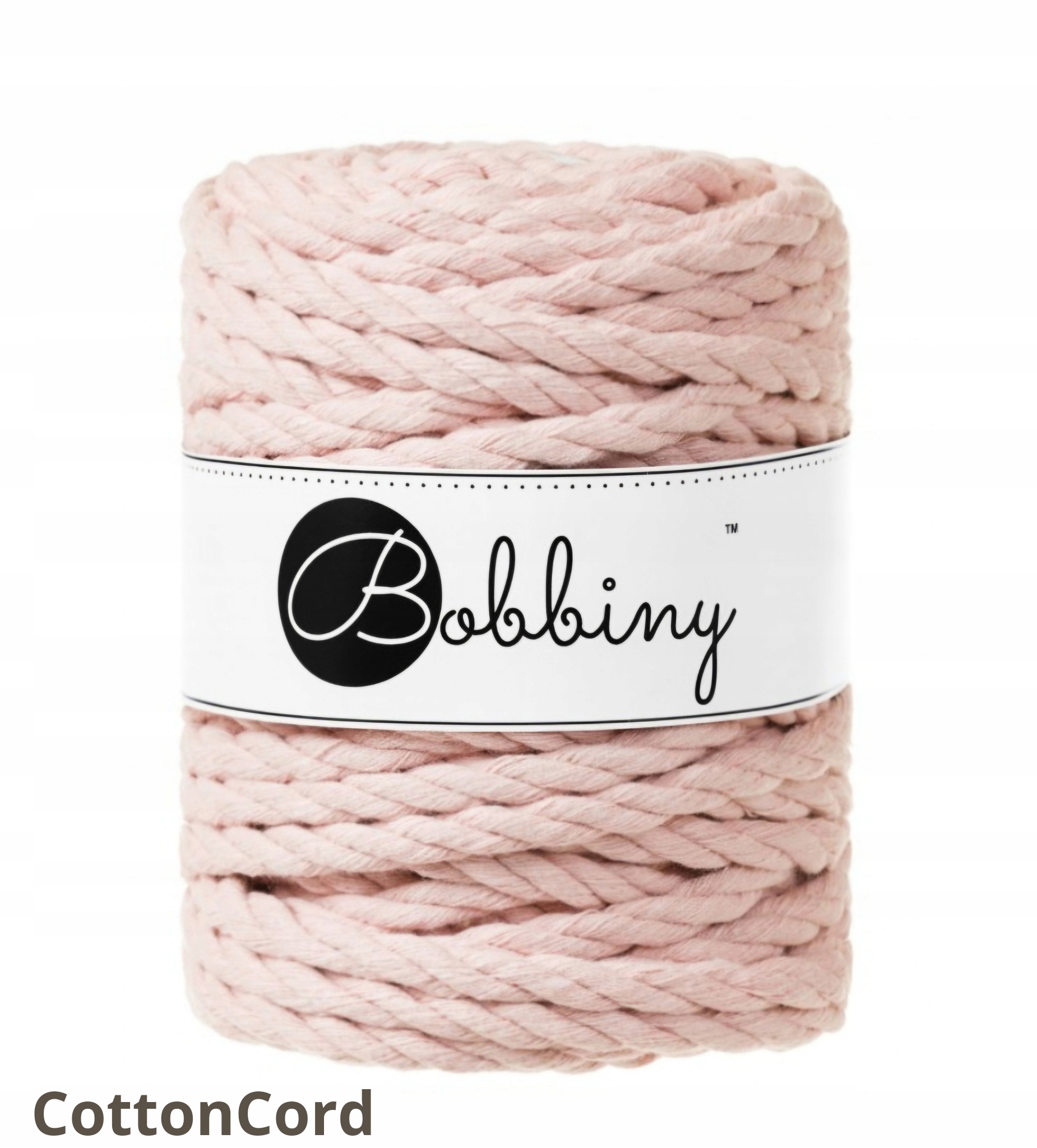 Bobbiny šňůra na macramé 3PLY trojitě kroucená 9 mm 30 m Pastelově Růžová