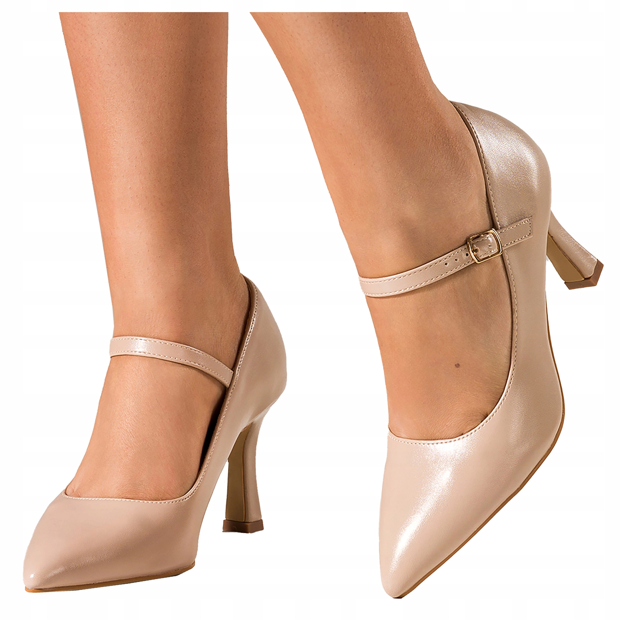 Czółenka Damskie Szpilki Skórzana Wkładka Obcas Kieliszek Mary Jane r 41